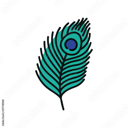 peacock feather icon, krishna Janmashtami flat Vector illustration, Indian cultural icon