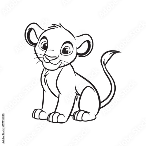 Cute lion cub sitting animal cartoon