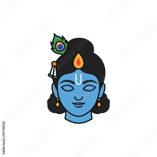 krishna icon, Janmashtami icon flat Vector illustration