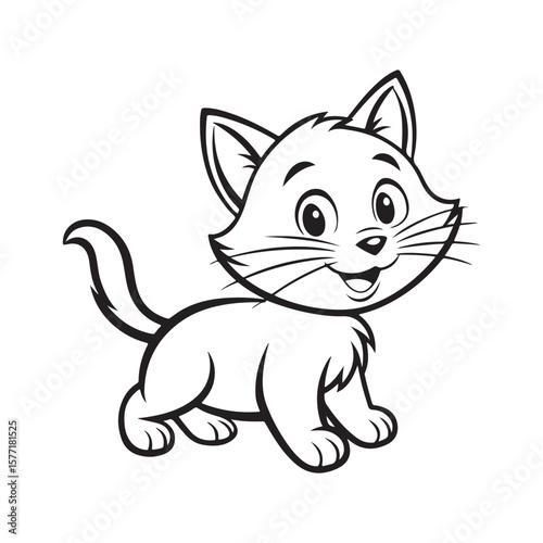 Happy cartoon kitten animal drawing