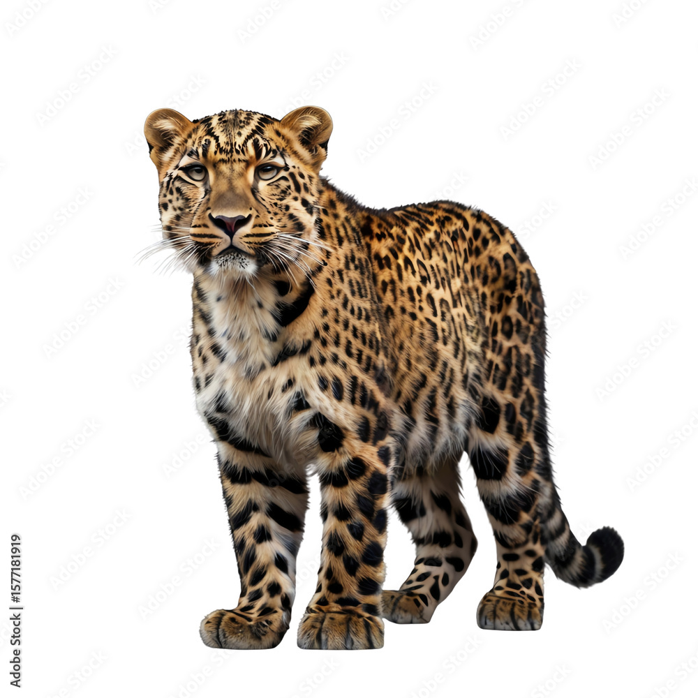 Fototapeta premium Element Isolated Transparent Majestic leopard in vivid detail and strong posture. PNG DIE-CUT for advertising