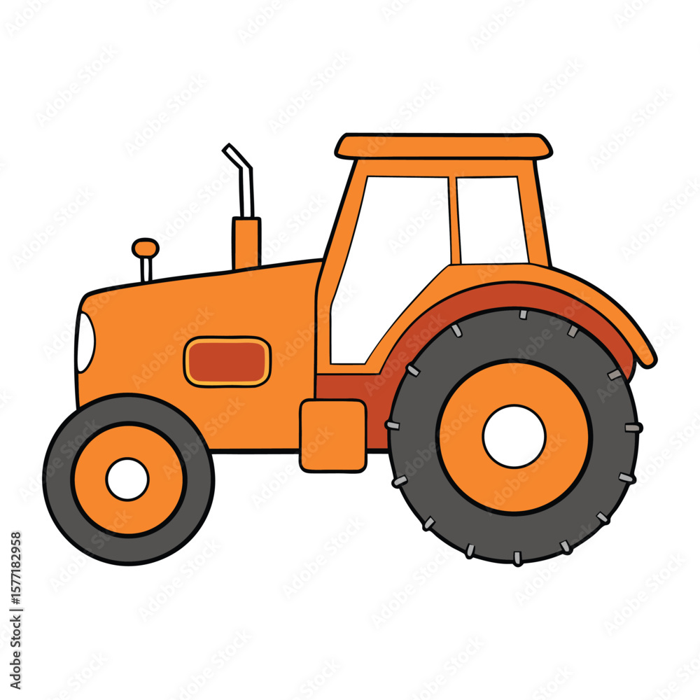 Obraz premium A sturdy orange tractor with large tires, perfect for farming tasks. Its bright color ensures visibility while it powers through fields efficiently and reliably.