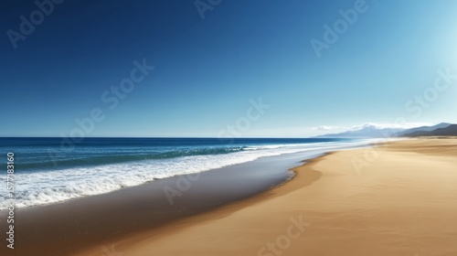 peaceful beach landscape, clear blue sky and ocean, unspoiled nature