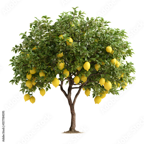 Lush lemon tree bearing ripe fruits against a dark background rendering vitality
