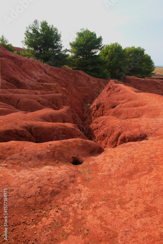 Vivid colors erosion gullies, near the old bauxite quarry along the 
