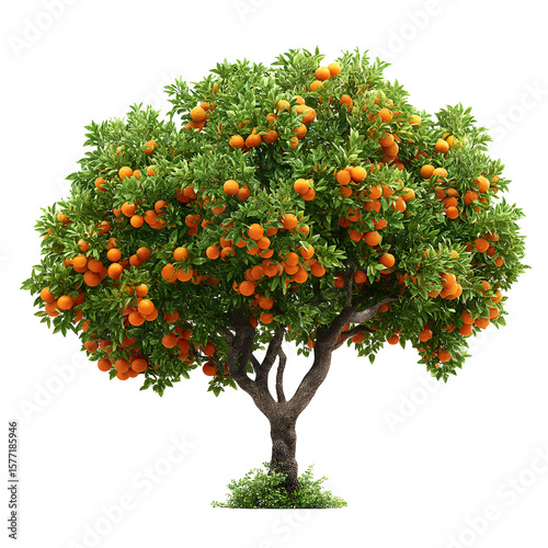 Lush orange tree laden with ripe fruits against a striking black background creates beauty