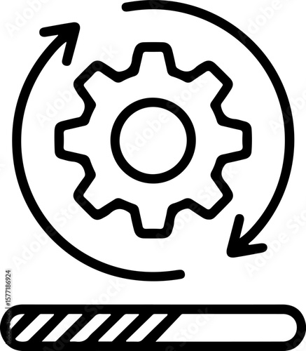 Gear with circular arrows and progress bar icon representing system update or process