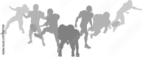 Silhouette American football player set. Active sports people healthy players fitness silhouettes concept.