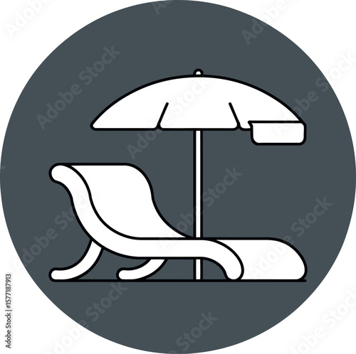 Beach vacation icon with lounge chair and umbrella for summer travel and relaxation