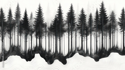 Misty forest silhouettes