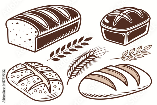 set of Bread loaf vector silhouette illustration isolated on white background