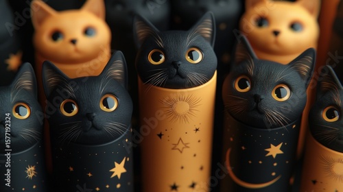 Cute cats in cylindrical containers