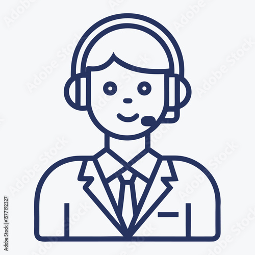 Line art icon of a customer support agent with headset