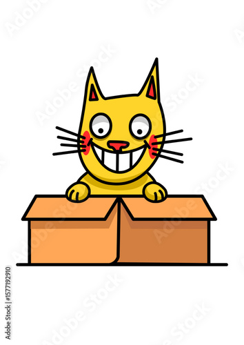 Illustration of a cat inside a box