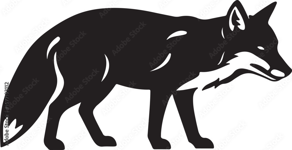 Fototapeta premium Striking black silhouette of a clever fox in profile, capturing its distinctive shape and elegant posture, ideal for logos, wildlife themes, and graphic design projects
