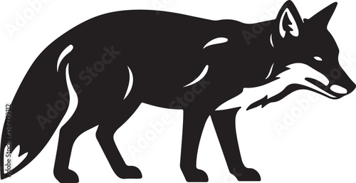 Striking black silhouette of a clever fox in profile, capturing its distinctive shape and elegant posture, ideal for logos, wildlife themes, and graphic design projects