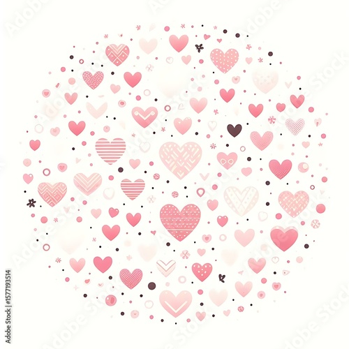 romantic pink hearts and floral seamless pattern, valentine texture on white