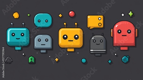 Cute robots in various colors