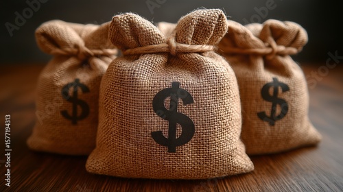 Three knitted bags with the image of a dolar