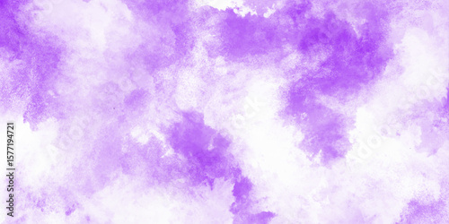 Abstract white and PURPLE isolated cloud cumulus clouds. PURPLE aquarelle painted realistic fog or mist smoky textured canvas design. White and ash messy wall stucco texture background.	