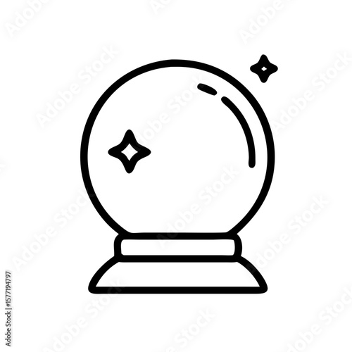 Crystal ball icon with sparkles in minimalist style for magic concept  