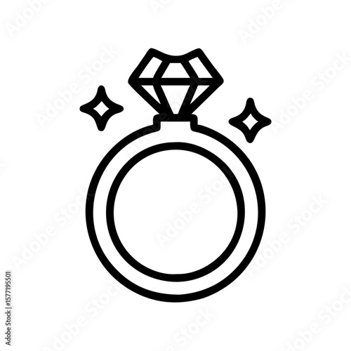 Simple diamond engagement ring icon with sparkling elements concept of icon, magic, esoteric  
