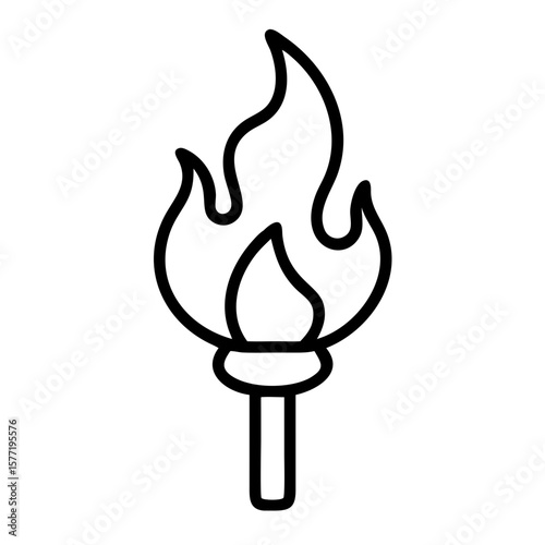 Torch with flames in outline style representing icon, magic, esoteric  