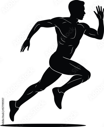 Powerful Male Sprinter Silhouette: Dynamic Energy and Athletic Performance Vector