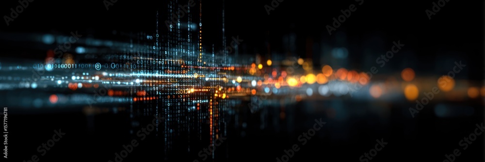 Fototapeta premium Abstract Digital Stream of Binary Code and Lights