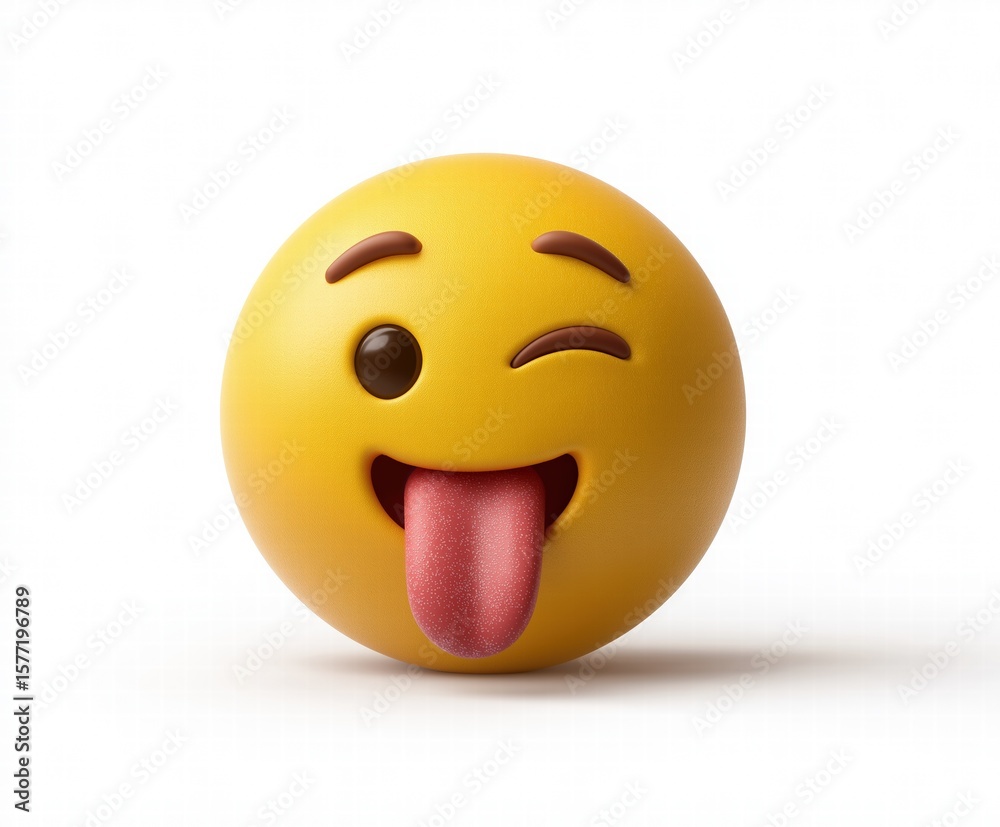 Fototapeta premium 3D Winking Tongue-Out Cute Emoji on White Background for Social Media Day, Viral Challenge Stickers and Metaverse Icebreaker