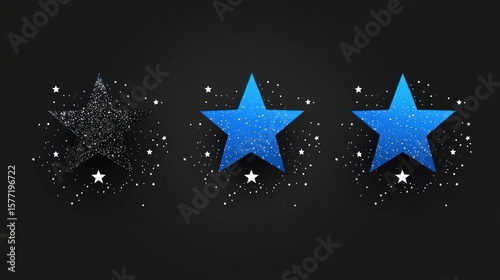 Three stars, black background, glitter