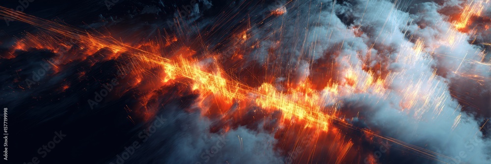 Fiery Trails Across a Smoky, Night Sky Fiery Trails Across a Smoky, Night Sky