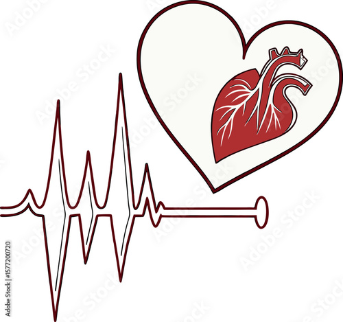 A vector illustration featuring heart and heartbeat symbols combined with pulse lines and medical design elements, ideal for healthcare, cardiology, wellness, and emergency care themes.
