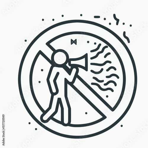 No loud noise sign with person using megaphone illustration