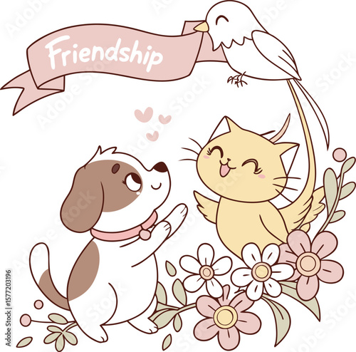 cute animal friendship vector illustration design art