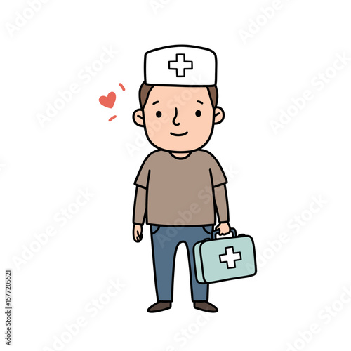 Man with medical kit and nurse cap. Perfect for healthcare services, first aid, and medical assistance concepts.