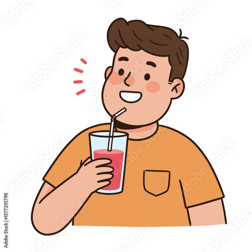 Man drinking refreshing beverage through straw. Perfect for hydration and summer refreshment concepts.