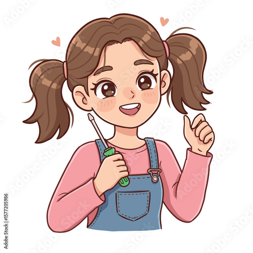 Cheerful girl holding a screwdriver and smiling with enthusiasm 