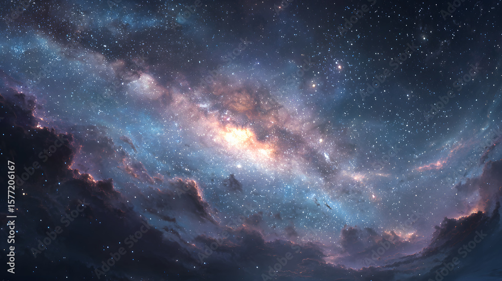 Fototapeta premium Beautiful Milky Way galaxy background with nebula cosmos. Stardust in deep space and bright shining stars in the universe. Space background with stardust and shining stars.