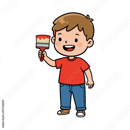 Boy with ice cream enjoying frozen treat. Perfect for summer refreshment, dessert options, and children's treat promotions.