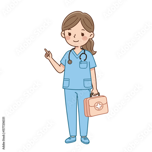 Woman with medical bag wearing nurse uniform. Ideal for healthcare services, medical professionals, and patient care content.