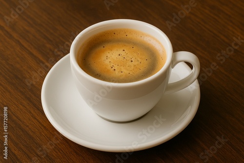 Top View of Freshly Brewed Coffee in White Cup on Marble Surface