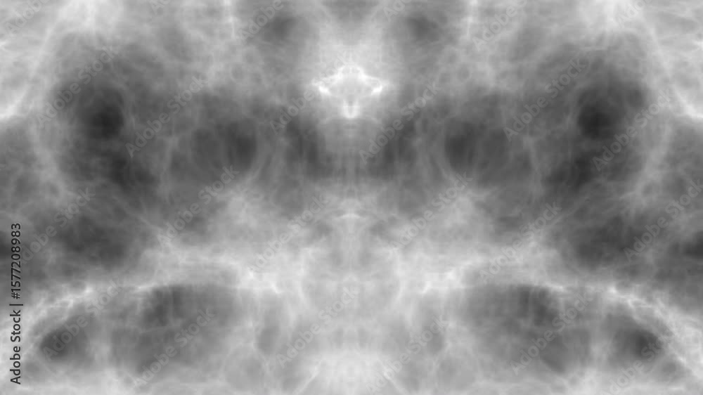 
Grayscale fractal loop with symmetrical abstract smoke, ideal for sci-fi visuals, ambient motion backgrounds, and experimental video projects