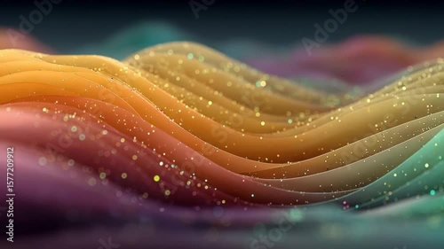 Colorful abstract waves with sparkling dots create a dreamy design.