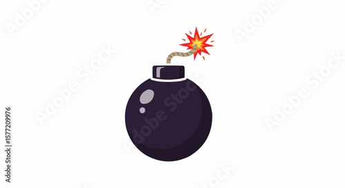 Dark Icon of Bomb with Burning Fuse – Explosive Symbol Illustration Isolated on White Background