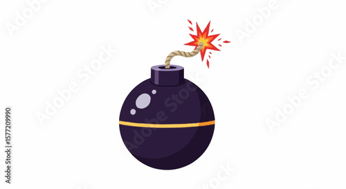 Dark Icon of Bomb with Burning Fuse – Explosive Symbol Illustration Isolated on White Background