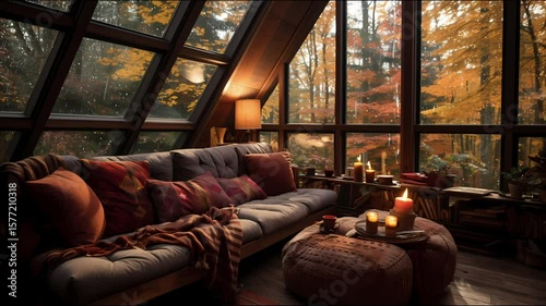 Rain on a Cozy Interior Cabin loop ambience