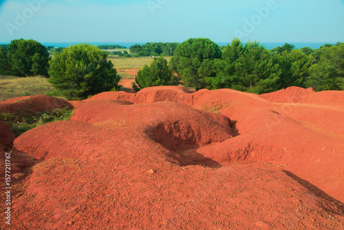 Vivid colors erosion gullies, near the old bauxite quarry along the 