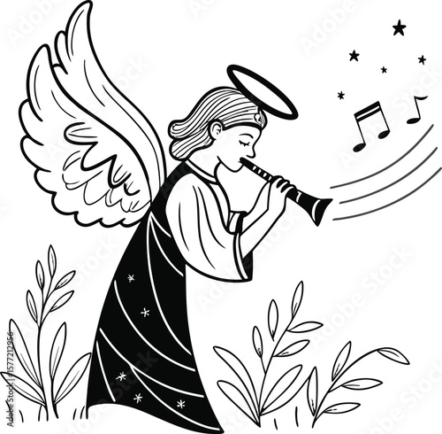 Sure, here is your sentence:

Cartoon illustration of a girl in a hat with a bouquet of flowers, black and white sketch art character