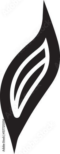 Stylized dark grey leaf shape with internal lines on a white background